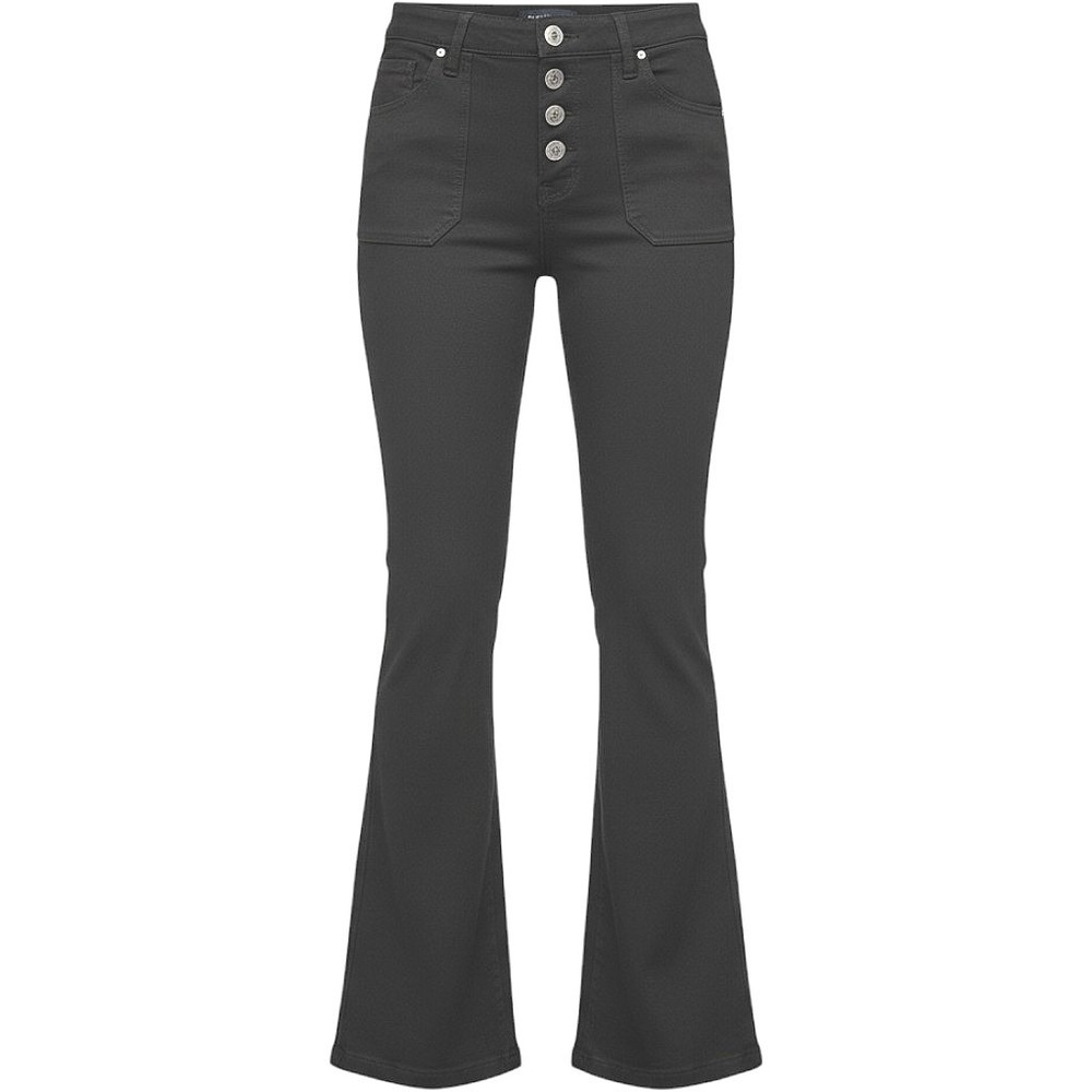 Ramy Brook Black Denim High Rise Button Fly Flare Leg Jeans Front Patch Pockets